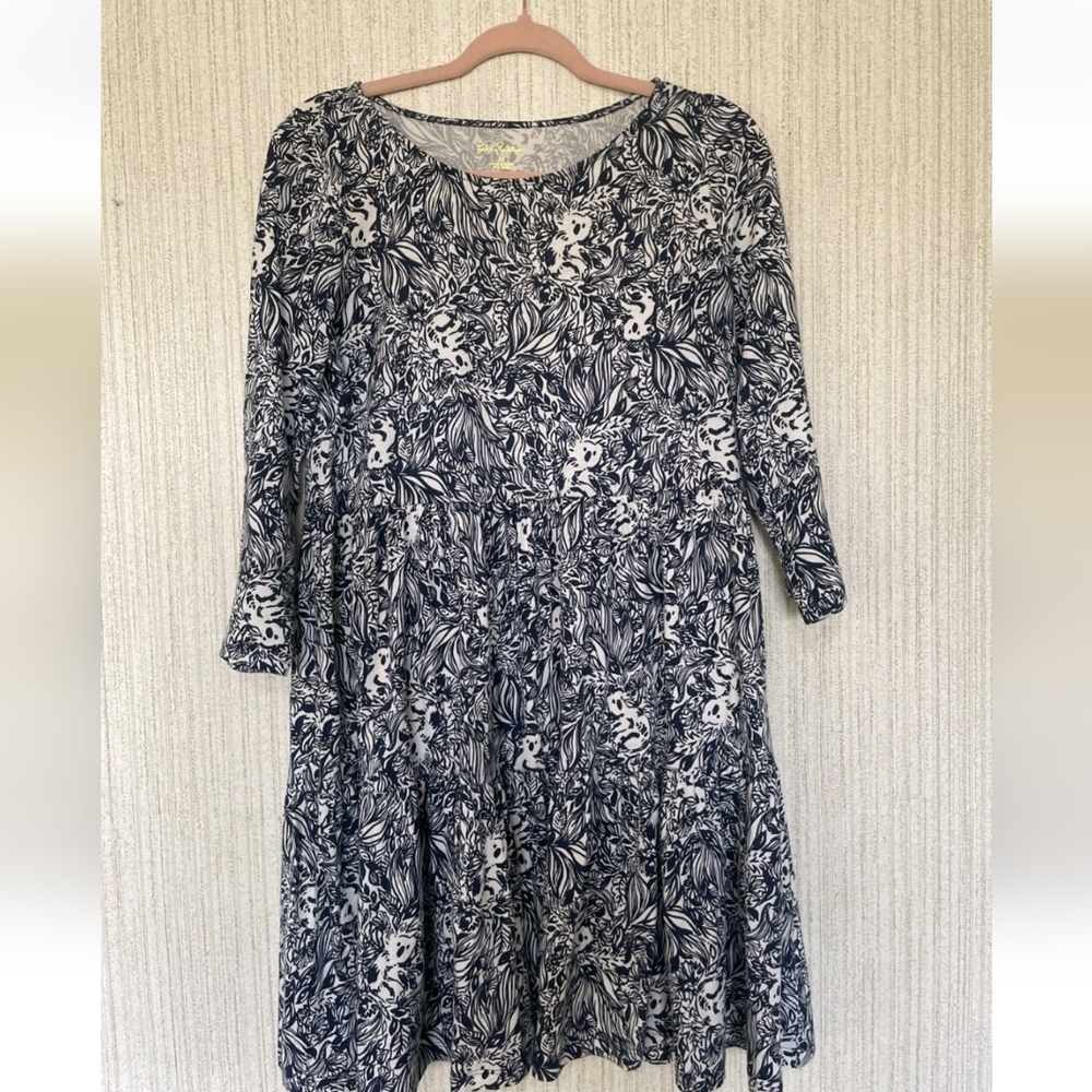Lilly Pulitzer Medium Geanna 3/4 Sleeve Dress Gday Mate High Tide Blue Koalas